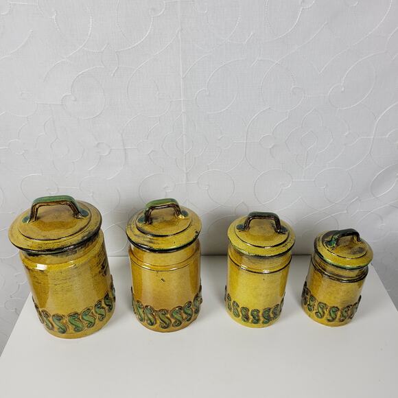 Set of 4 Vintage Baldelli Pottery Ceramic Cookie Canisters with Lid Green Italy - Picture 13 of 13